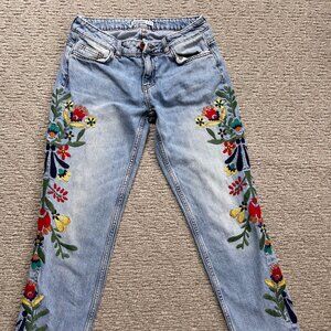 Embroidered Flower Jeans